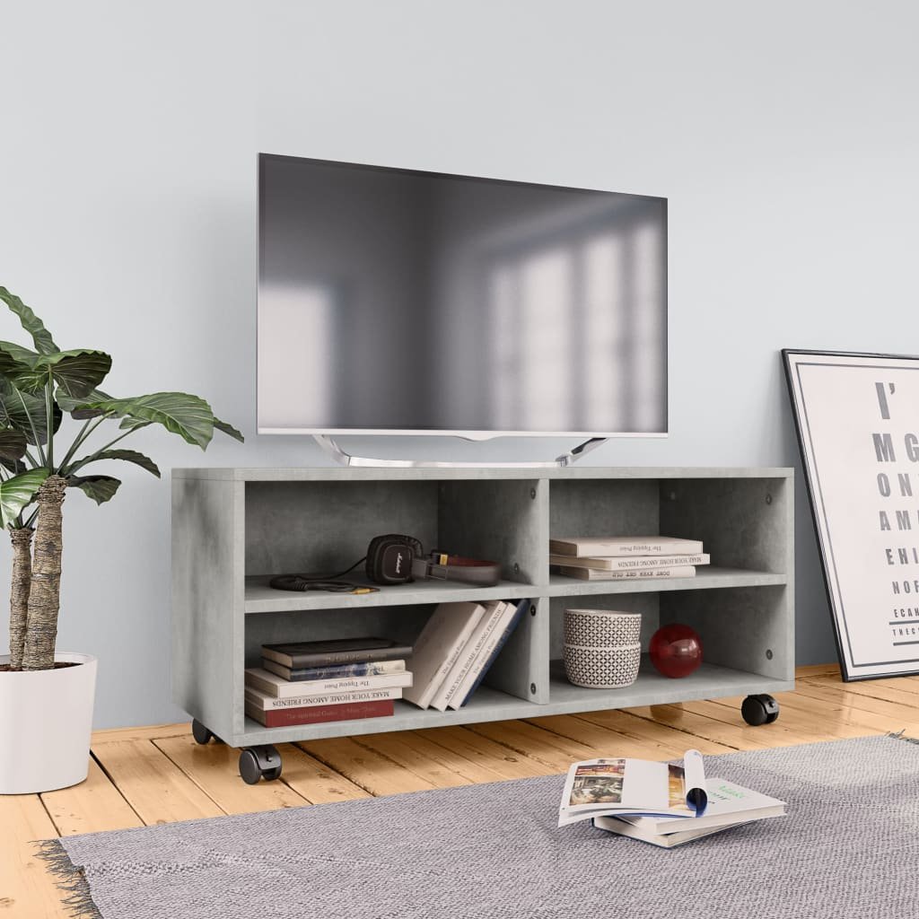 vidaXL TV spintelė su ratukais, betono, 90x35x35cm, apdirbta mediena