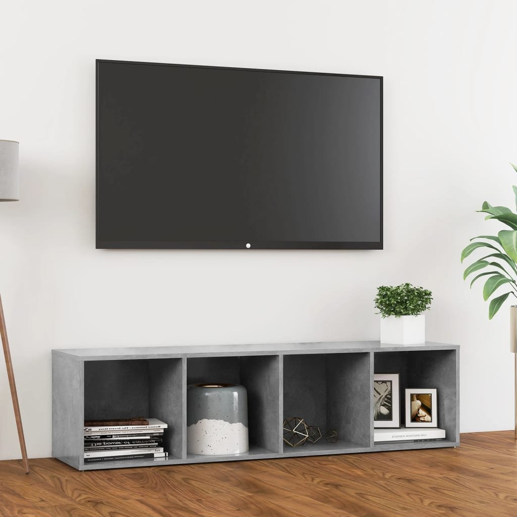 vidaXL TV spintelė, betono pilka, 142,5x35x36,5cm, fanera