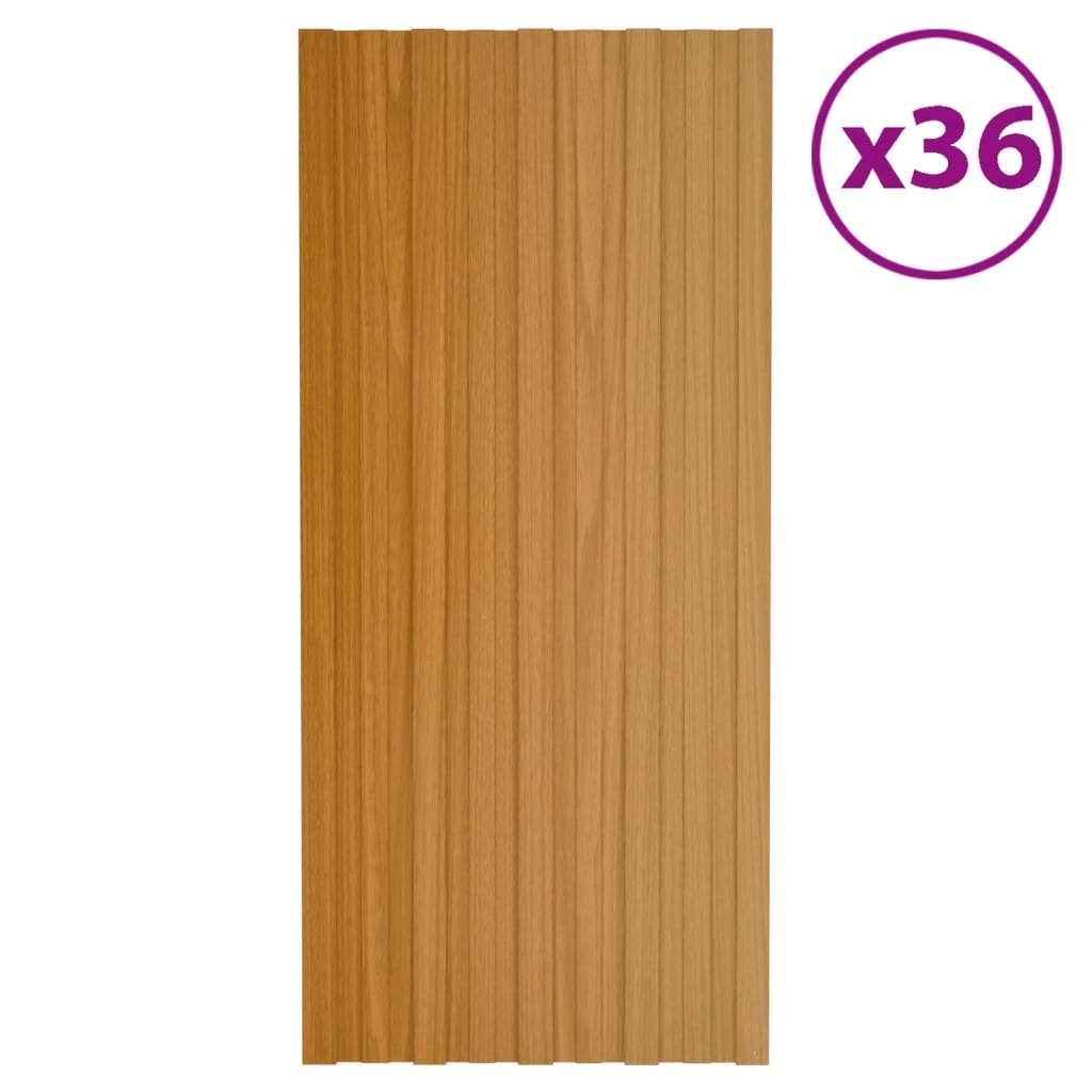 vidaXL Stogo plokštės, 36vnt., šviesios medienos, 100x45cm, plienas