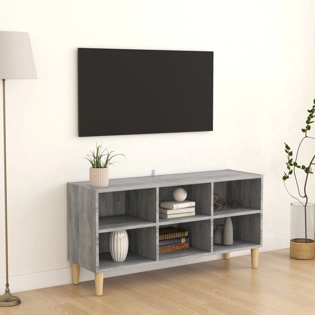 vidaXL TV spintelė su medinėmis kojelėmis, pilka, 103,5x30x50cm