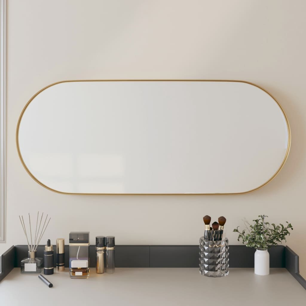 vidaXL Prie sienos montuojamas veidrodis, auksinis, 25x60cm, ovalus