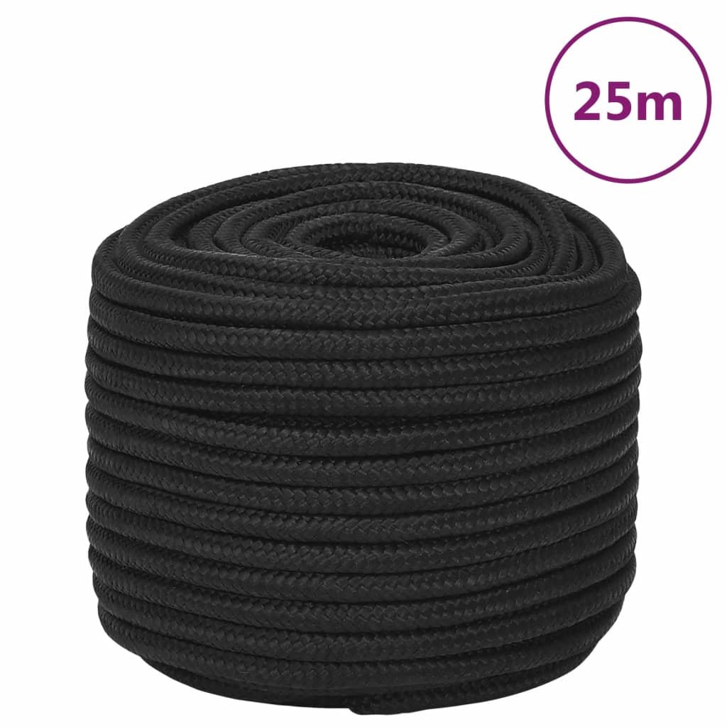 vidaXL Valties virvė, visiškai juoda, 14mm, 25m, polipropilenas